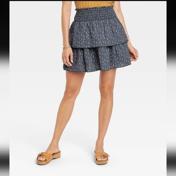 Universal Thread Cotton Skirt, Womens XL Gray blue Tiered high rise skirt - Picture 11 of 15